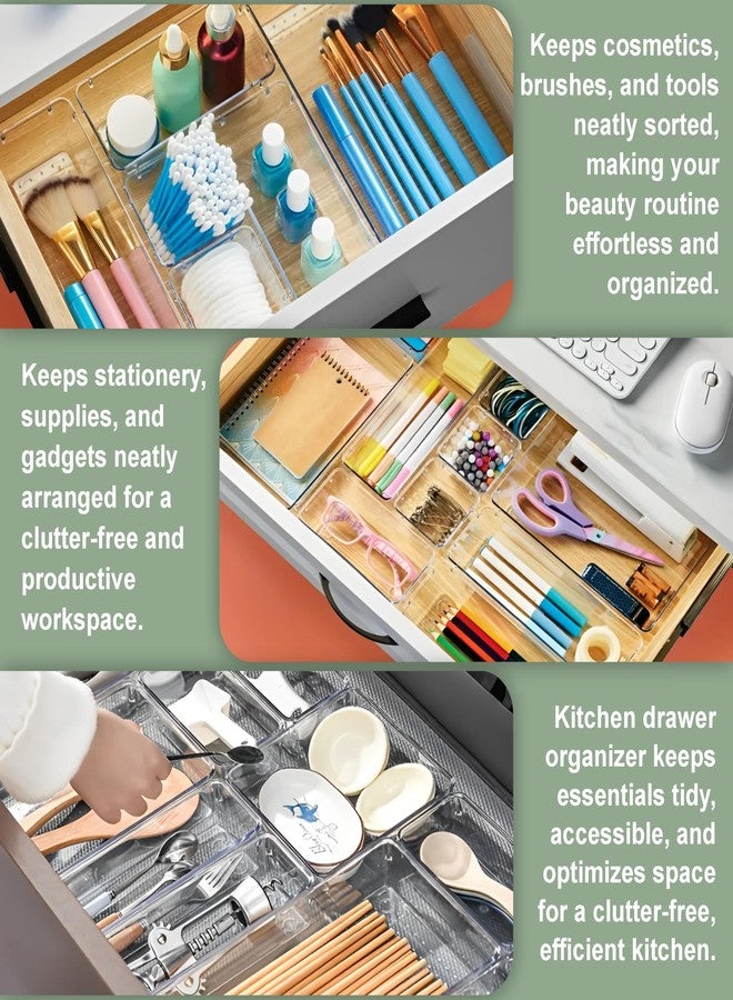 HOMIFLY منظم أدراج غير قابل للكسر من هوم فلاي مكون من 8 قطع / صينية تنظيم أدراج متعددة الأغراض / صندوق تخزين لطاولة الزينة / صينية تنظيم المكياج / صناديق تخزين للحمام / المطبخ - (شفاف) - Image 2